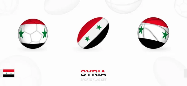 Iconos Deportivos Fútbol Rugby Baloncesto Con Bandera Siria — Vector de stock