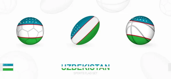 Ícones Esportes Para Futebol Rugby Basquete Com Bandeira Uzbequistão — Vetor de Stock