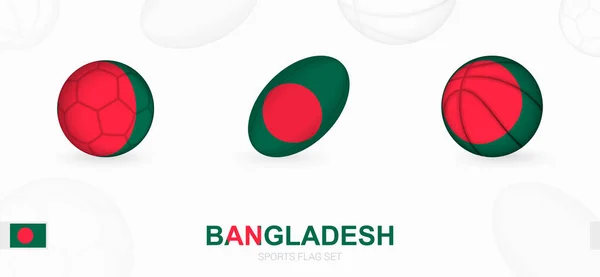 Спортивные Иконы Футбола Регби Баскетбола Флагом Бангладеш — стоковый вектор