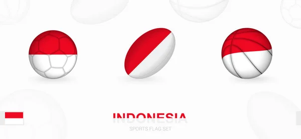 橄榄球和悬挂印度尼西亚国旗的篮球运动图标 — 图库矢量图片