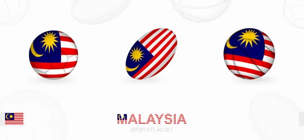 Sportikonen Für Fußball Rugby Und Basketball Mit Der Flagge Malaysias — Stockvektor