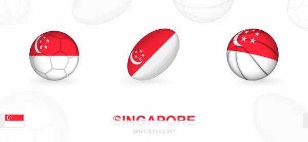 Iconos Deportivos Fútbol Rugby Baloncesto Con Bandera Singapur — Vector de stock