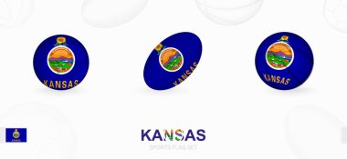 Futbol, ragbi ve Kansas bayrağı taşıyan basketbol ikonları..