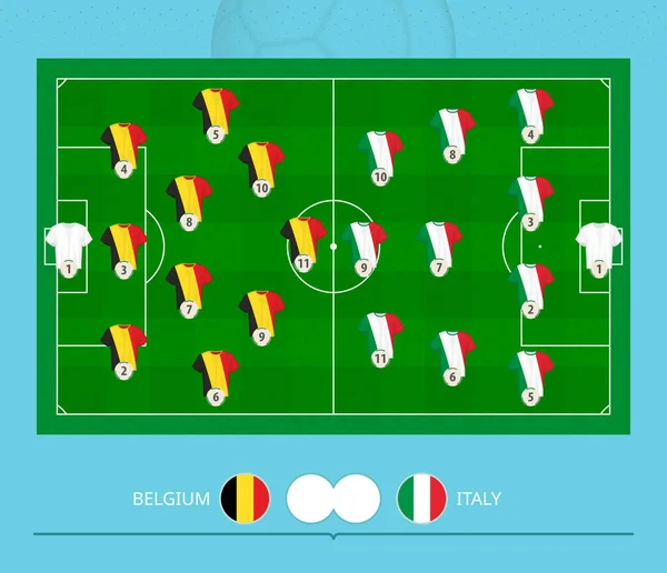 Fußballspiel Belgien Gegen Italien Mannschaften Bevorzugten Aufstellungssystem Auf Dem Fußballplatz — Stockvektor