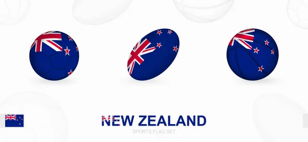 Sports Icons Football Rugby Basketball Flag New Zealand — Stock Vector