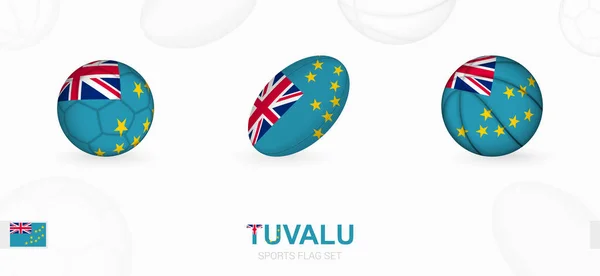 Iconos Deportivos Fútbol Rugby Baloncesto Con Bandera Tuvalu — Archivo Imágenes Vectoriales