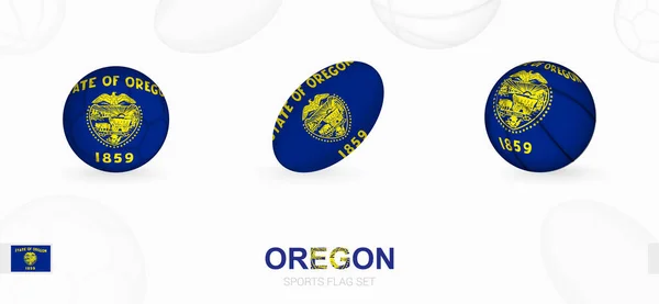Ícones Esportes Para Futebol Rugby Basquete Com Bandeira Oregon — Vetor de Stock