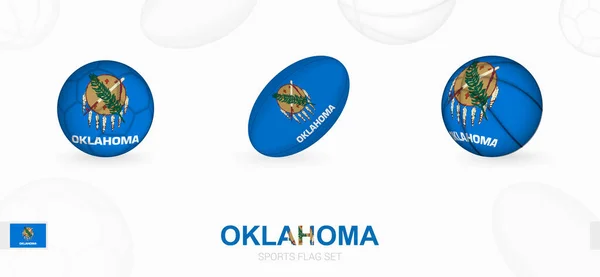 橄榄球和挂满俄克拉荷马州国旗的篮球运动图标 — 图库矢量图片