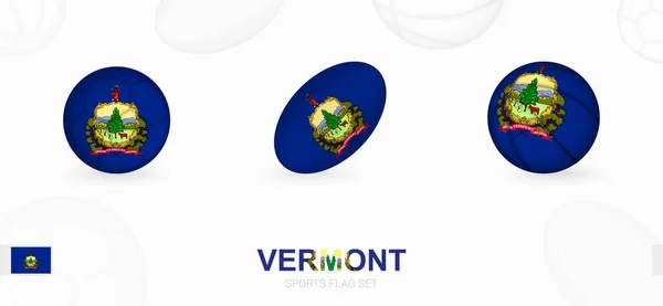 Icone Sportive Calcio Rugby Basket Con Bandiera Del Vermont — Vettoriale Stock