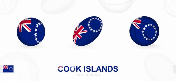 Icone Sportive Calcio Rugby Basket Con Bandiera Cook Islands — Vettoriale Stock