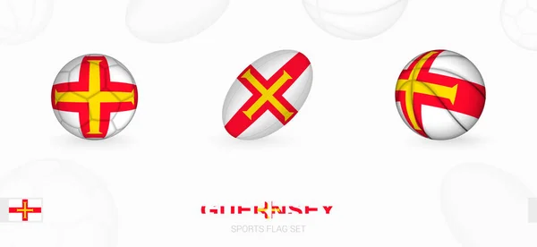 Icônes Sportives Pour Football Rugby Basket Avec Drapeau Guernesey — Image vectorielle