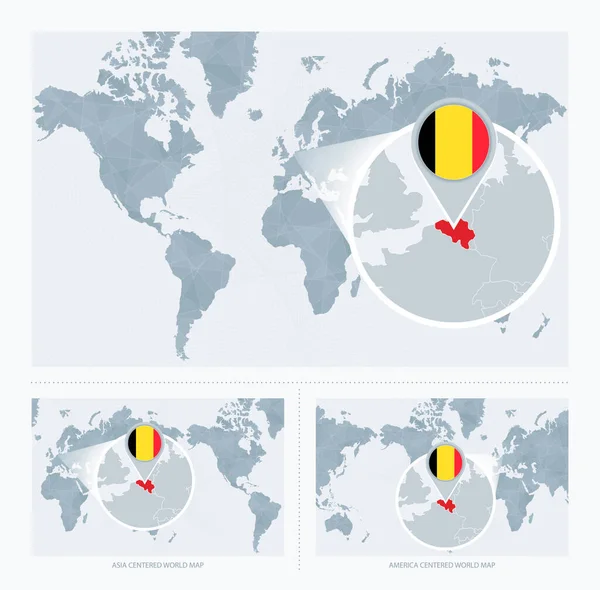 Magnificado Bélgica Sobre Mapa Del Mundo Versiones Del Mapa Del — Vector de stock