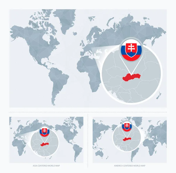 Zvětšit Slovensko Nad Mapou Světa Verze Mapy Světa Vlajkou Mapou — Stockový vektor