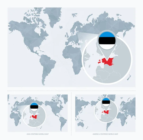 Magnified Estonia Map World Versions Carte Monde Avec Drapeau Carte — Image vectorielle