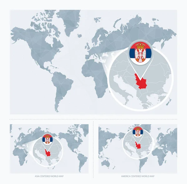 Vergroot Servië Kaart Van Wereld Versies Van Wereldkaart Met Vlag — Stockvector