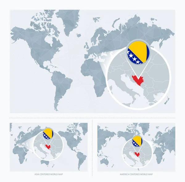 Ampliado Bosnia Herzegovina Sobre Mapa Del Mundo Versiones Del Mapa — Vector de stock