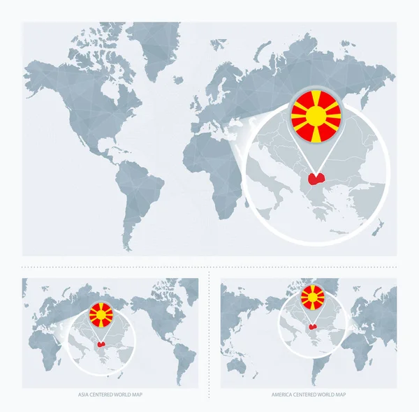 Macedonia Magnificada Sobre Mapa Del Mundo Versiones Del Mapa Del — Vector de stock