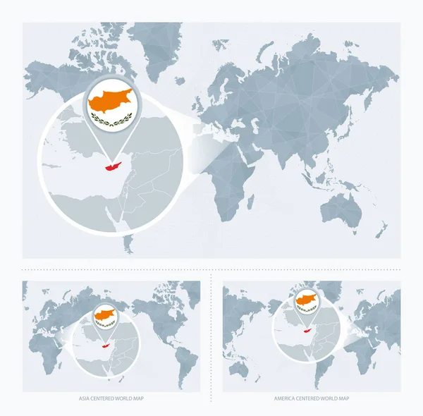 Chipre Ampliado Sobre Mapa Del Mundo Versiones Del Mapa Del — Vector de stock