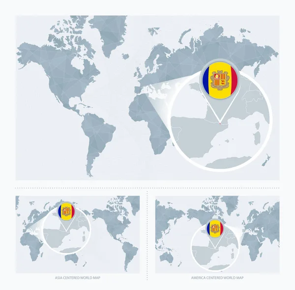 Ampliado Andorra Sobre Mapa Mundo Versões Mapa Mundial Com Bandeira — Vetor de Stock