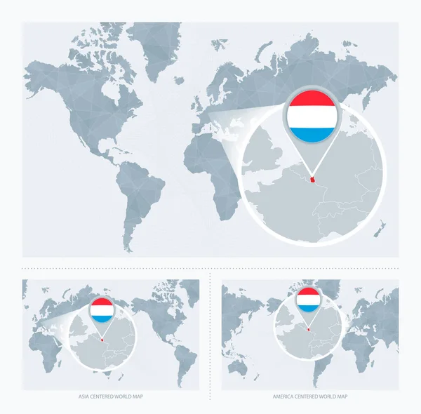 Nagyított Luxemburg Térkép Világ Változata Világtérkép Zászló Térkép Luxemburg — Stock Vector