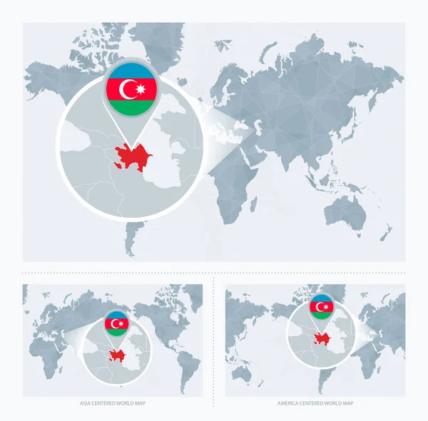 Vergroot Azerbeidzjan Kaart Van Wereld Versies Van Wereldkaart Met Vlag — Stockvector