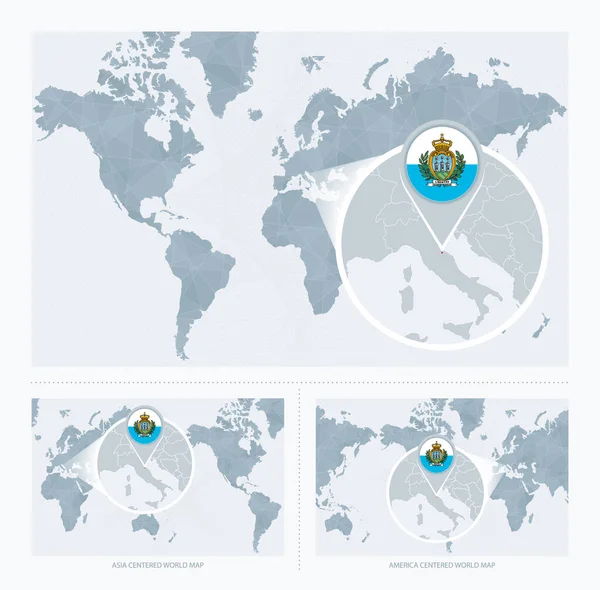 Ingrandimento San Marino Sulla Mappa Del Mondo Versioni Della Mappa — Vettoriale Stock