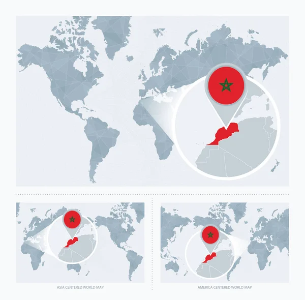 Powiększenie Maroka Mapie Świata Wersje Mapa Świata Flagą Mapą Maroka — Wektor stockowy