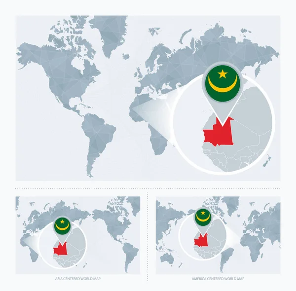 Magnificado Mauritania Sobre Mapa Del Mundo Versiones Del Mapa Del — Archivo Imágenes Vectoriales