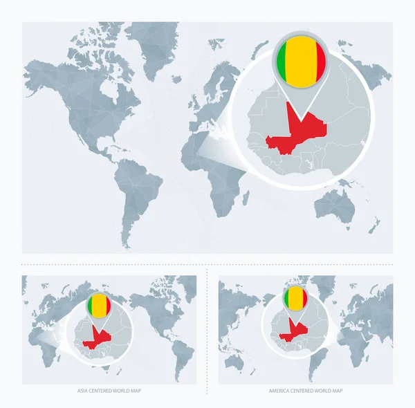 Magnificado Malí Sobre Mapa Del Mundo Versiones Del Mapa Del — Vector de stock