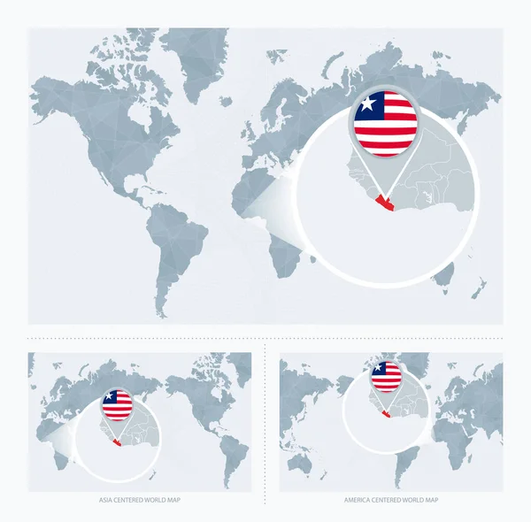 Liberia Ingrandita Sulla Mappa Del Mondo Versioni Della Mappa Del — Vettoriale Stock