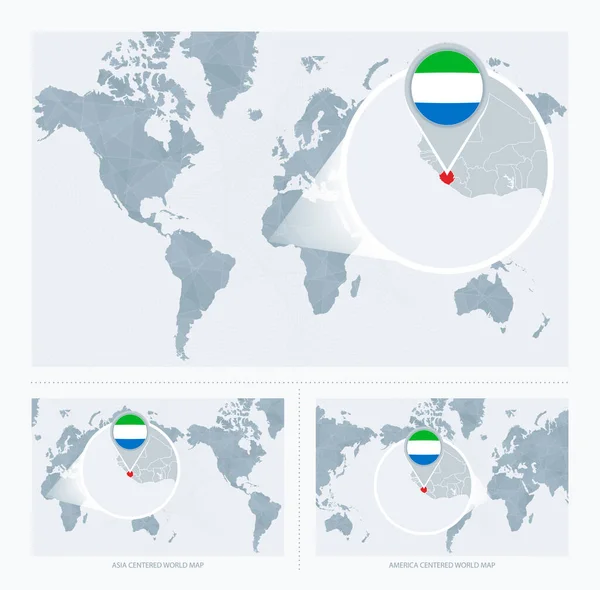 Zvětšená Sierra Leone Nad Mapou Světa Verze Mapy Světa Vlajkou — Stockový vektor