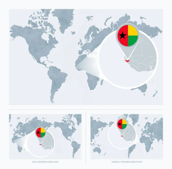 Magnificado Guinea Bissau Sobre Mapa Del Mundo Versiones Del Mapa — Vector de stock