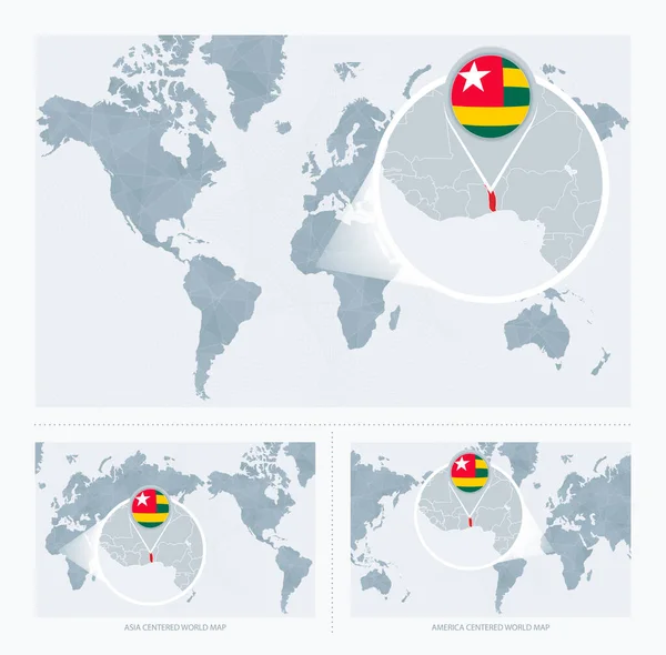 Ampliado Togo Sobre Mapa Mundo Versões Mapa Mundial Com Bandeira — Vetor de Stock