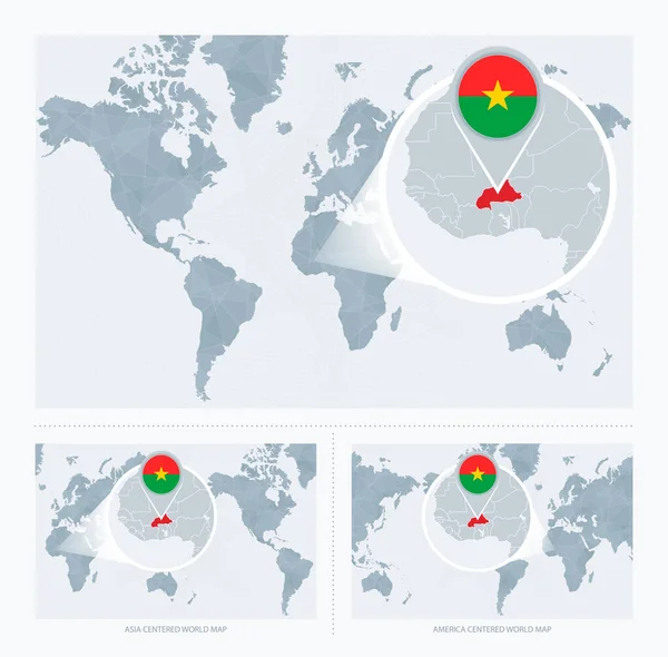 Dünya Haritası Üzerinde Büyütülmüş Burkina Faso Bayrak Burkina Faso Haritası — Stok Vektör