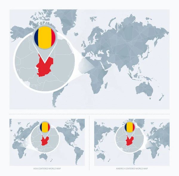 Engrandecido Chad Sobre Mapa Del Mundo Versiones Del Mapa Del — Vector de stock