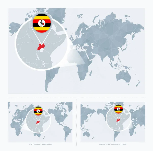 Увеличенная Уганда Над Картой Мира Версии Карты Мира Флагом Картой — стоковый вектор
