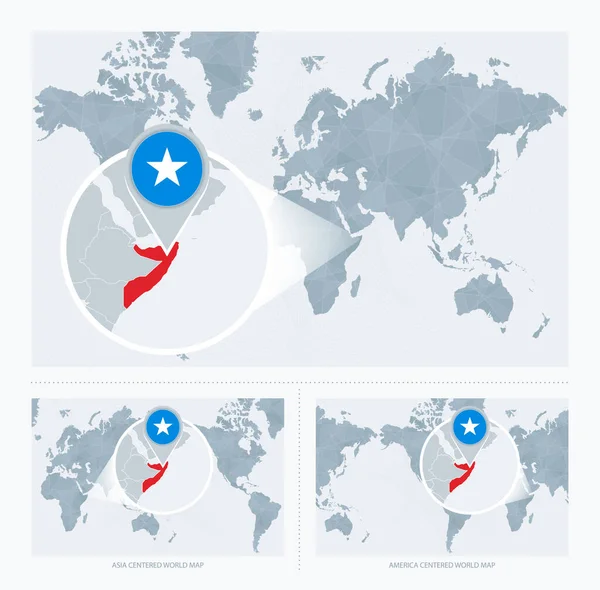 Magnificado Somalia Sobre Mapa Del Mundo Versiones Del Mapa Del — Archivo Imágenes Vectoriales