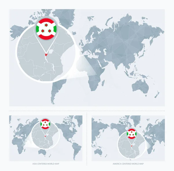 Magnified Burundi Map World Versions World Map Flag Map Burundi — Stock Vector