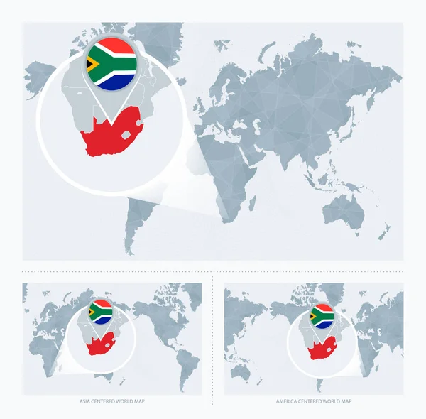 Mapa Świata Wersje Mapa Świata Flagą Mapą Republiki Południowej Afryki — Wektor stockowy