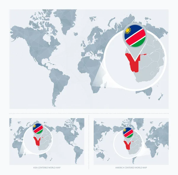 Vergroot Namibië Boven Kaart Van Wereld Versies Van Wereld Kaart — Stockvector