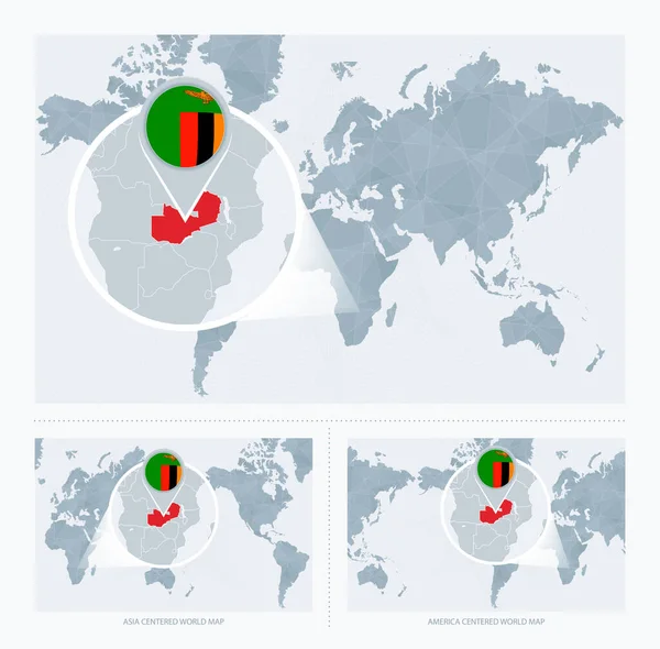 Zambia Ingrandita Sulla Mappa Del Mondo Versioni Della Mappa Del — Vettoriale Stock