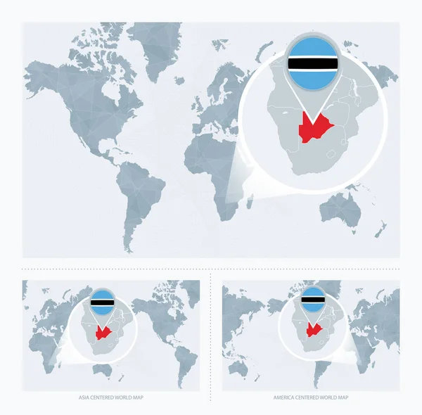 Dünya Haritası Üzerinde Büyütülmüş Botswana Botswana Haritası Bayrağı Olan Dünya — Stok Vektör