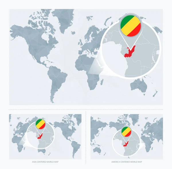 Magnificado Congo Sobre Mapa Del Mundo Versiones Del Mapa Del — Archivo Imágenes Vectoriales