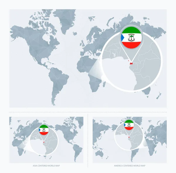 Vergrößerte Äquatorialguinea Über Weltkarte Versionen Der Weltkarte Mit Flagge Und — Stockvektor