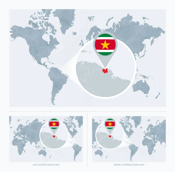 Magnified Suriname Map World Version World Map Flag Map Suriname — 스톡 벡터