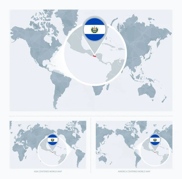 Magnificado Salvador Sobre Mapa Del Mundo Versiones Del Mapa Del — Vector de stock