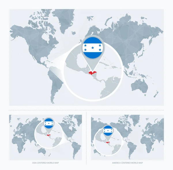 Nagyított Honduras Map World Változata Világtérkép Zászló Térkép Honduras — Stock Vector