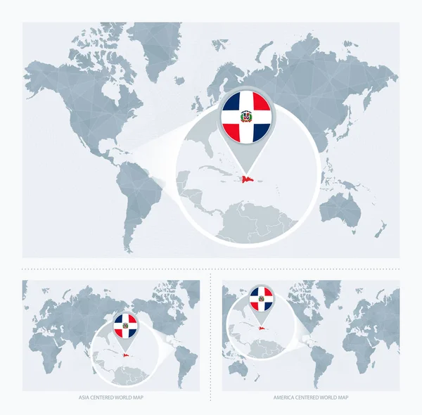 Ampliada República Dominicana Sobre Mapa Mundo Versões Mapa Mundial Com — Vetor de Stock