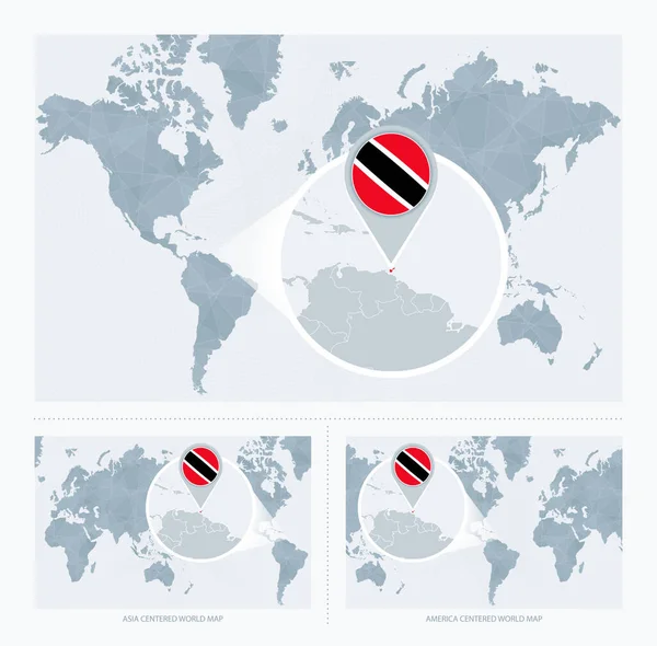 Zvětšený Trinidad Tobago Nad Mapou Světa Verze Mapy Světa Vlajkou — Stockový vektor