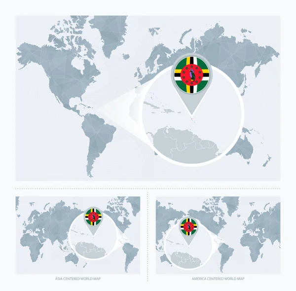 Magnificado Dominica Sobre Mapa Del Mundo Versiones Del Mapa Del — Vector de stock